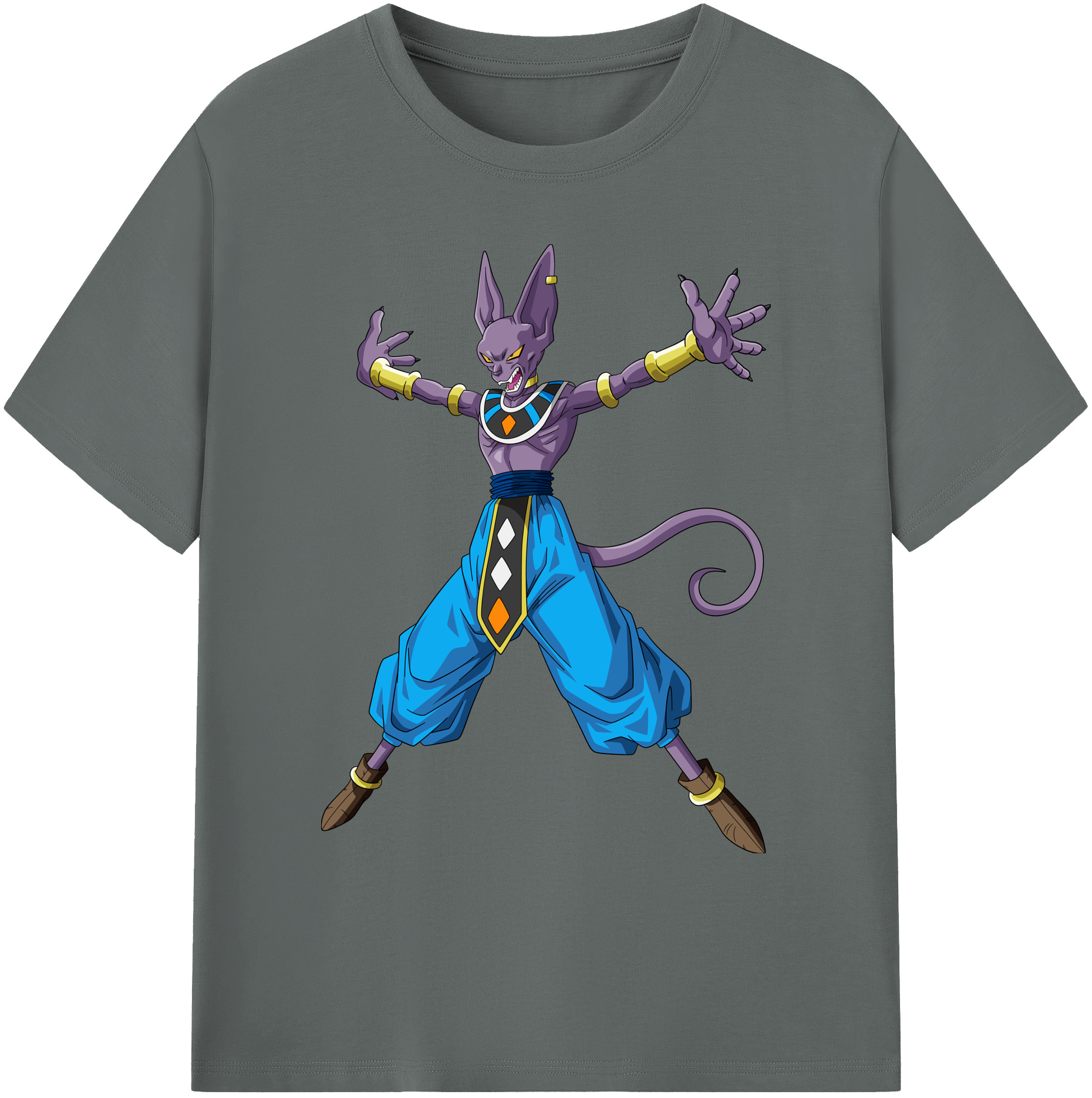 （画像用） ドラゴンボール ビルス 破壊神ビルス DRAGON BALL Beerus Birusu 綿100％ メンズ半袖Tシャツ｜肌触りやわらか＆通気性